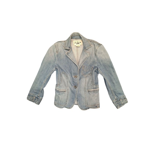 BCBGIRLS 2 Crossed Guitar Button Denim Jacket Blue Cotton Spandex SZ XS - Picture 1 of 5